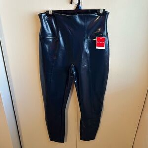 Spanx Women’s Large Port Navy Shiny Faux Patent Leather Leggings